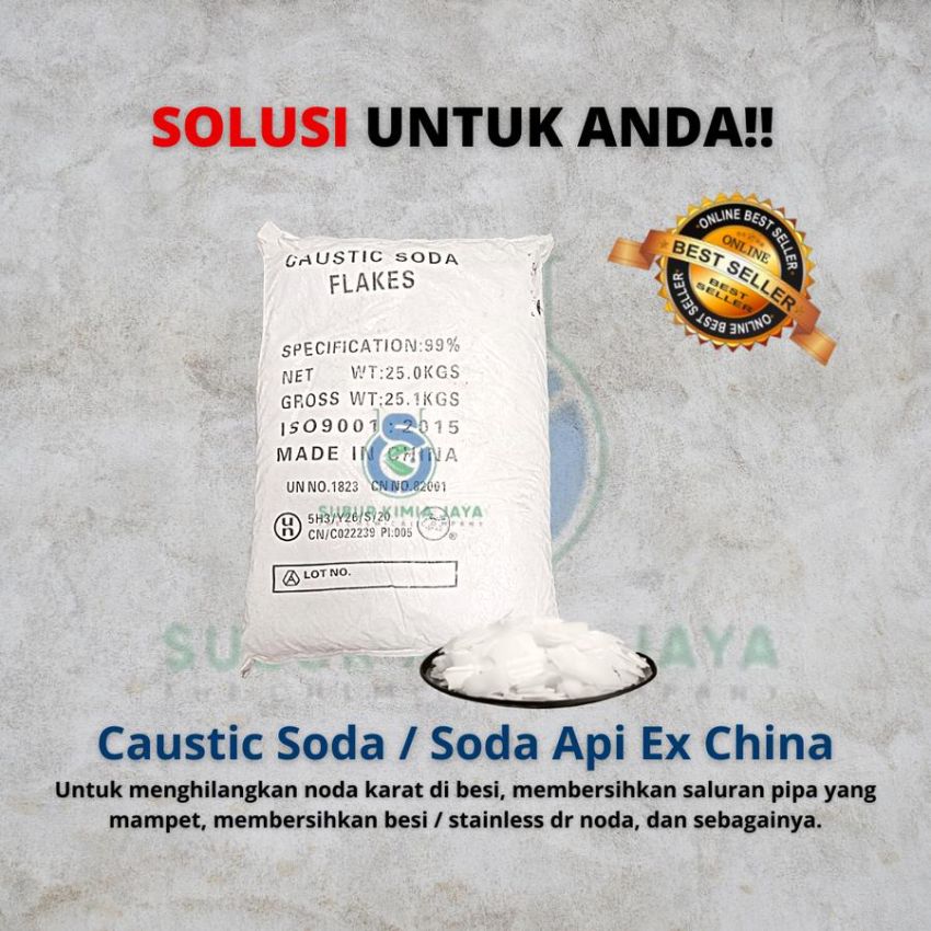 Caustic Soda Ex China / Soda Api / NaOH / Natrium Hydroxide / Pembersih saluran WC Kloset dan Saluran Pipa / WC mampet 1 Kg