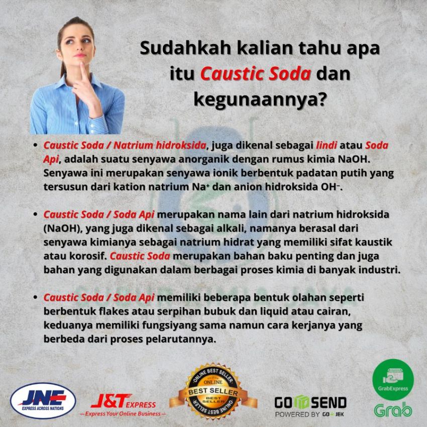 Caustic Soda Ex China / Soda Api / NaOH / Natrium Hydroxide / Pembersih saluran WC Kloset dan Saluran Pipa / WC mampet 1 Kg