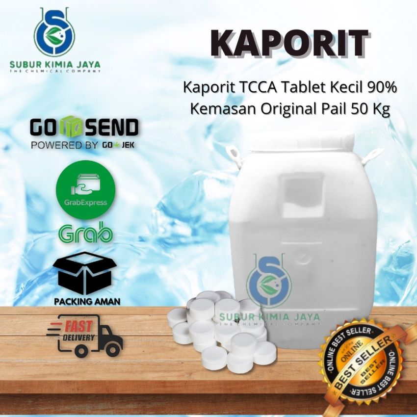 Kaporit Tablet 90% (kecil) 50 KG / Chlorine Tablet 90% 1 pail TCCA/ Penjernih Kolam Berenang