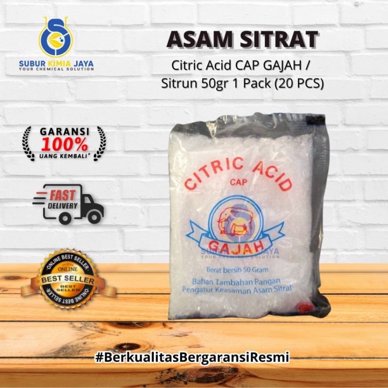 Citric Acid CAP GAJAH 50gr x 20 PCS (1 Pack) / Asam Sitrat / Sitrun / Citrun